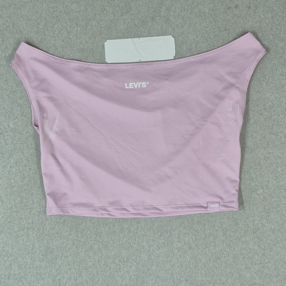 Levi's Women Shirt XL Pink Bardot Crop Off The Shoulder Stretch Slim READ